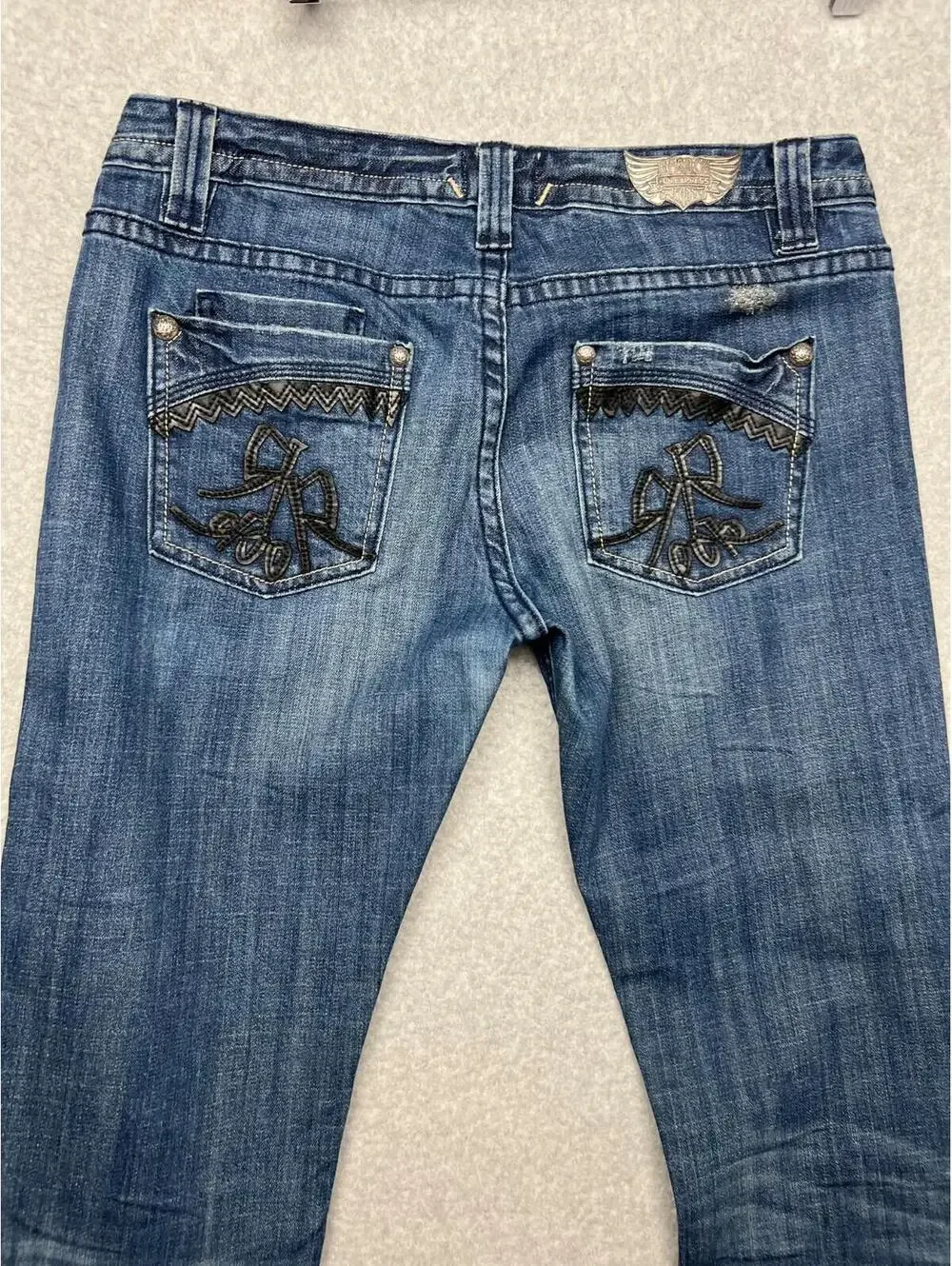 90s Y2k Express Rerock Distress Denim Jeans Womens 8 Embroidered Glam Rock